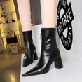 thumbnail image 5 of Zapatos de tacón alto y grueso para mujer, botas cortas ajustadas de invierno, estilo discoteca, sexys, a la moda, sencillos, adelgazantes, con punta estrecha, 5 of 5