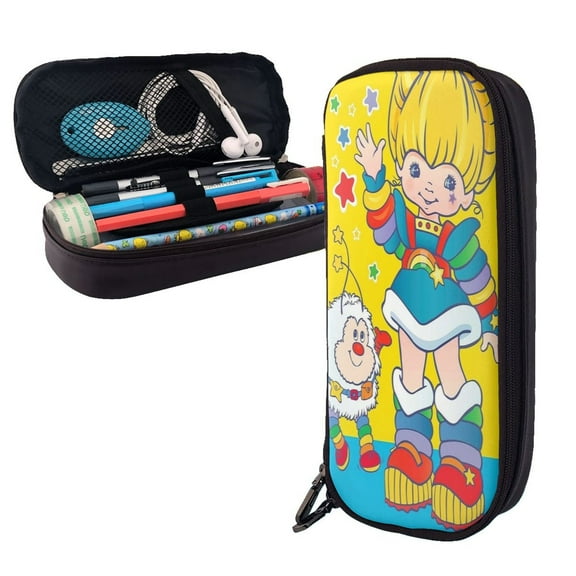 Rainbow Brite Large Capacity Pencil Case Leather Pencil Pouch Stationery Pen Bag Storage Holder Box Organizer Marker Pen Case For Women Men