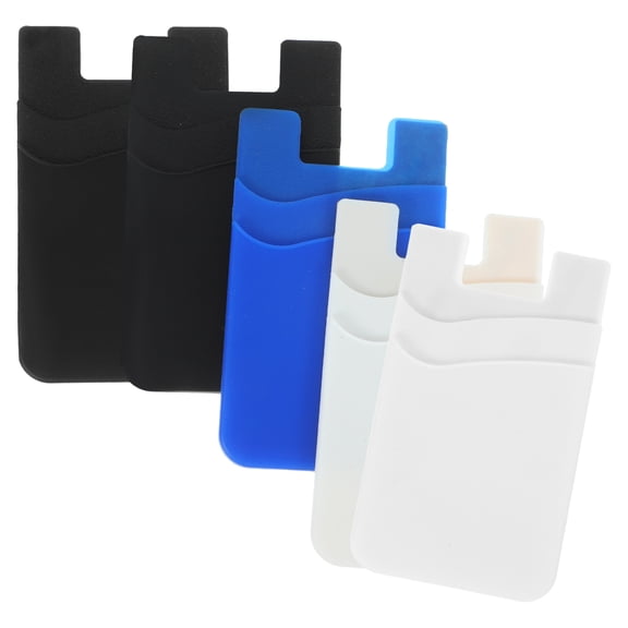OFFIGAM 5-Pack Double Layer Silicone Phone Wallet Holder for Credit Cards, Bus Cards, and ID Storage