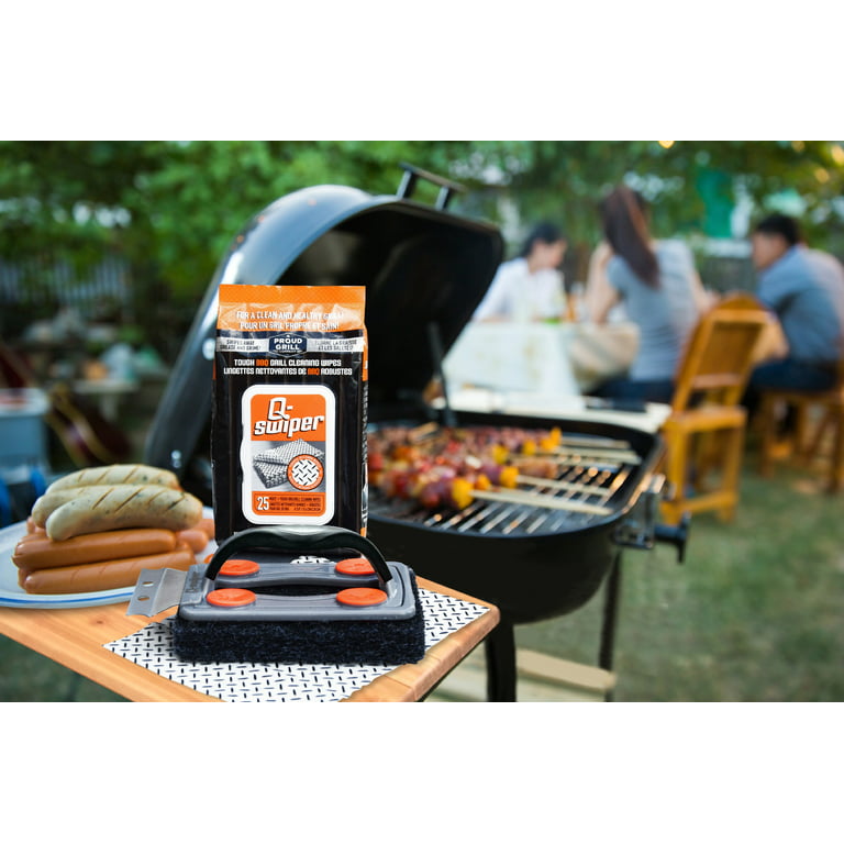 Proud Grill Q-Swiper Grill Cleaner Kit, 1 Grill Brush with Scraper and 25 Grill  Cleaning Wipes 