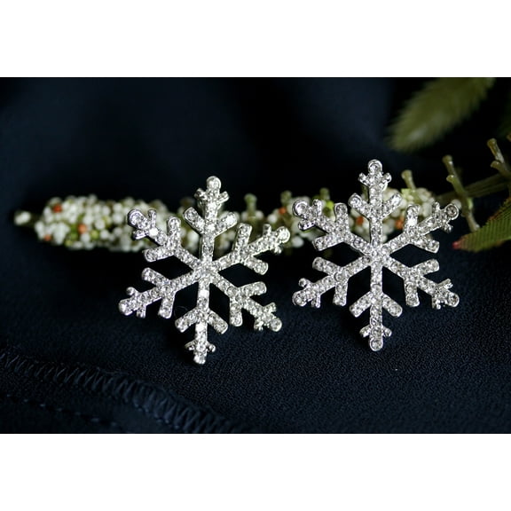 Rhinestone Snowflake Post Stud Earring, Crystal Christmas Holiday Jewelry, Winter Snowflake Earring