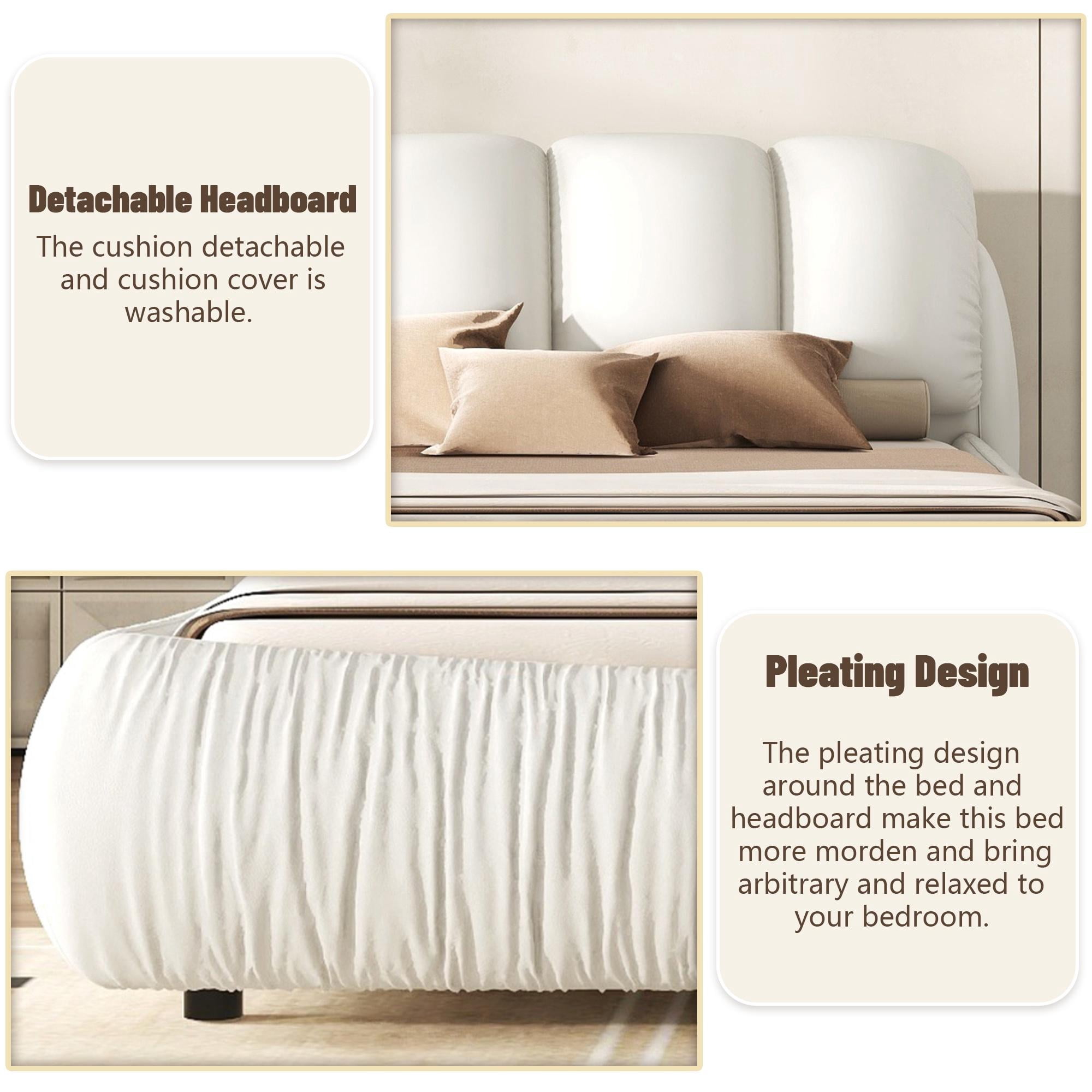 PORKISS King Super Soft Thick Headboard Standard Bed with Oversized Padded Backrest, White