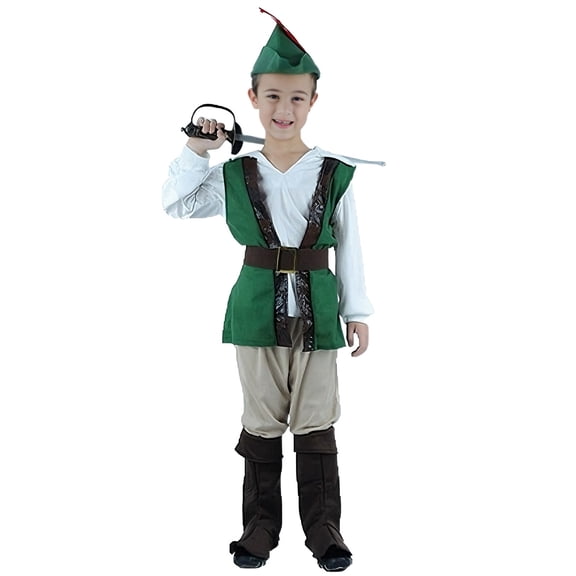 HXWCHs Adventure Set for Boys with Hooded Cape and Vest Outfit 5-7 Years Green