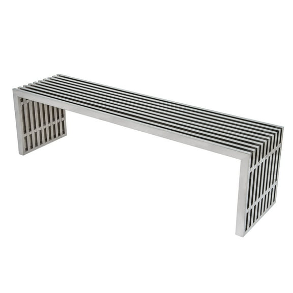 LeisureMod Eldert Gridiron 59" Polished Stainless Steel Bench