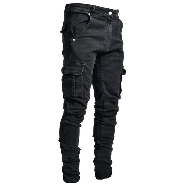 Jeans Hombre Bolsillo Lateral Skinny Jeans Hombre, Negro, L ShuxiuWang 8390606125781