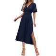 thumbnail image 1 of Vestido Maxi de Manga Larga para las Mujeres Caída Sólido de Manga Corta Cuello en V Plisado Vestido Maxi Midi, Cintura Elástica Boho Vestido de Playa con Bolsillos, 1 of 9