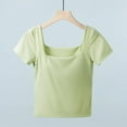thumbnail image 2 of Women's Square Neck Short Sleeve T Shirts Double Lined Basic Tee Slim Fit Tops, 2 of 3