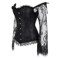 thumbnail image 2 of ZOELNIC Corset Tops for Women with Sleeves, Bustier Overbust Lace Up Bodice Lingerie, Vintage Steampunk Strapless Party Club Shirt, S, 2 of 3