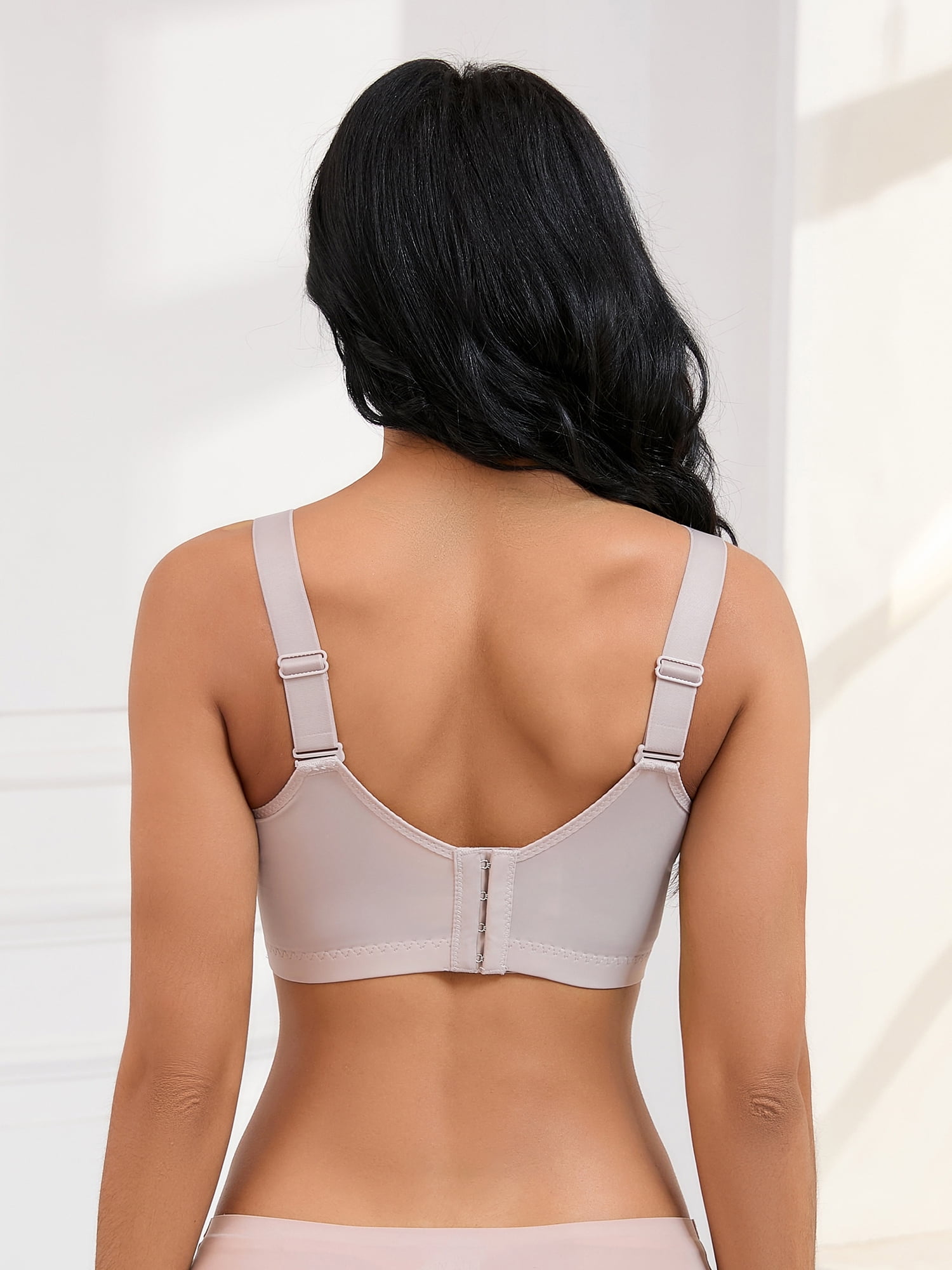Unique Bargains Women's Wirefree U Back V-Neck Mesh Minimizers Bras L Light Brown