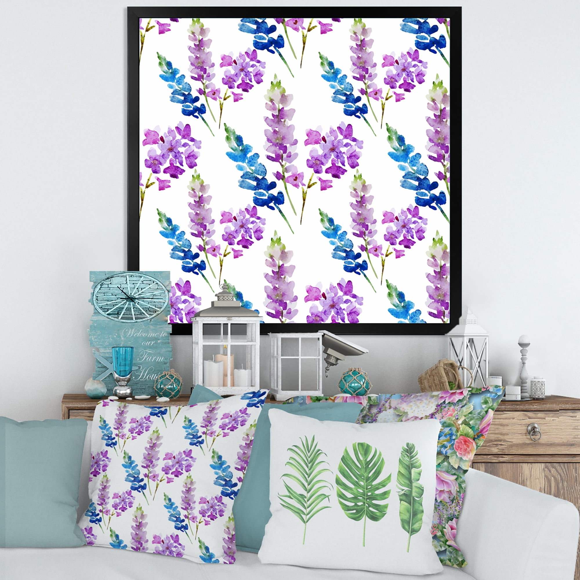 Designart 'Purple and Pink Floral Pattern' Traditional Framed Art Print