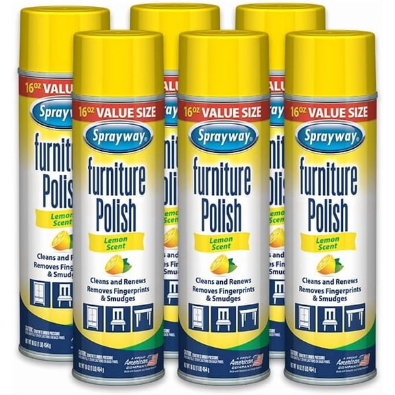 Furniture Polish, 16oz, Pack of 6 | Cleans, Waxes, Dusts with Fresh Lemon Fragrance | Foaming Action, Removes Fingerprints, Smudges, Stains | Ideal for Wooden Surfaces