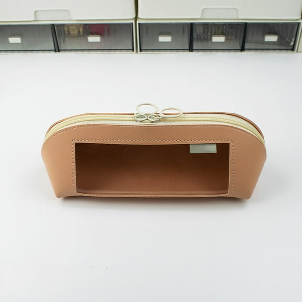 Estuche transparente con ventana impermeable de gran capacidad, con textura de cuero, para estudiantes, portátil, plegable, fabricado en piel sintética, para uso en oficina,topliu