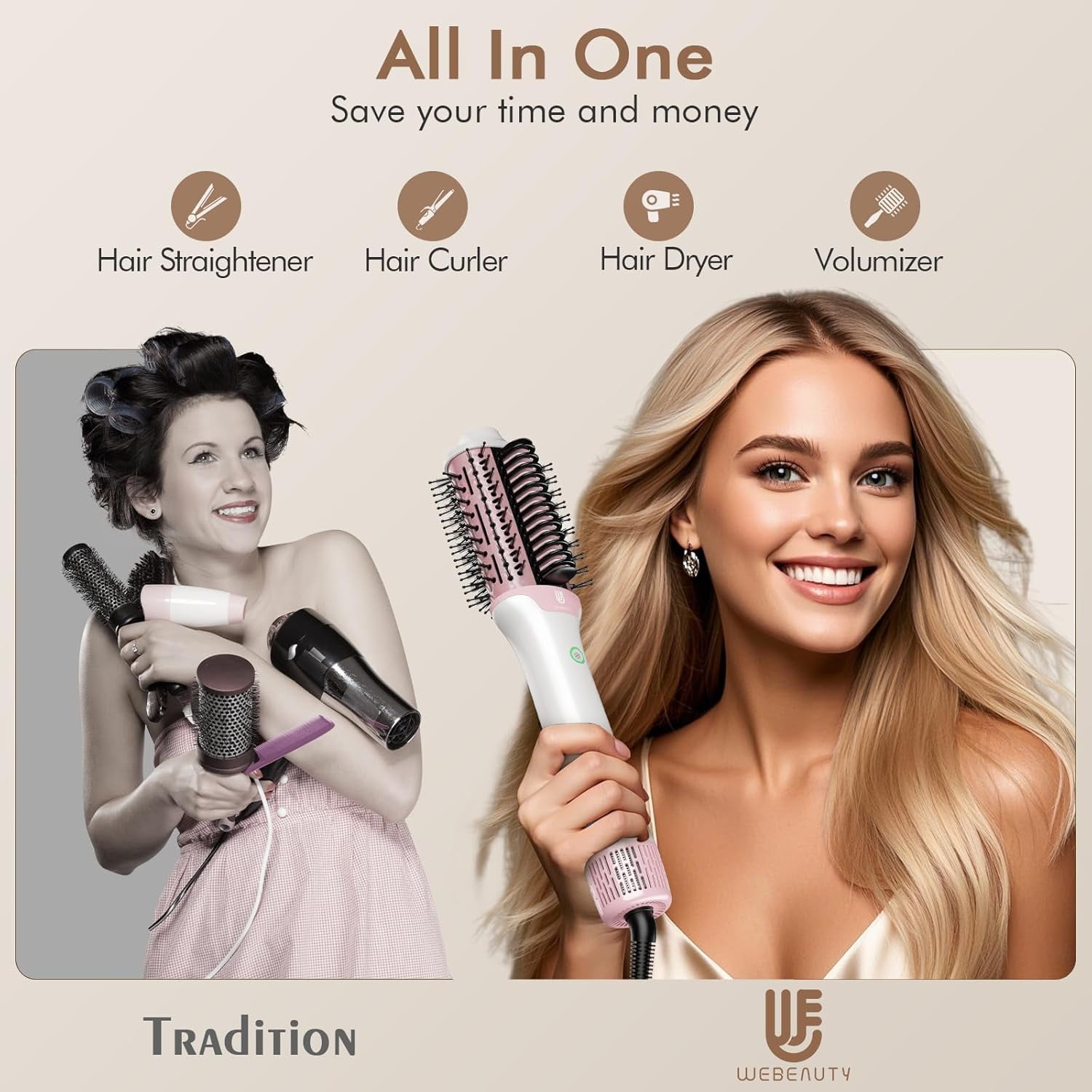 2-in-1 High-Speed Hair Dryer & Volumizing Brush, 110,000 RPM Motor & Ionic Technology for Fast Drying and Salon Blowouts