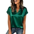 thumbnail image 2 of TGSLY Women's Silk Satin Tops Lightweight Soft V Neck Cap Sleeve Blouses Relaxed Fit Dressy Casual Curved Hem Solid Color Tshirts S, 2 of 10