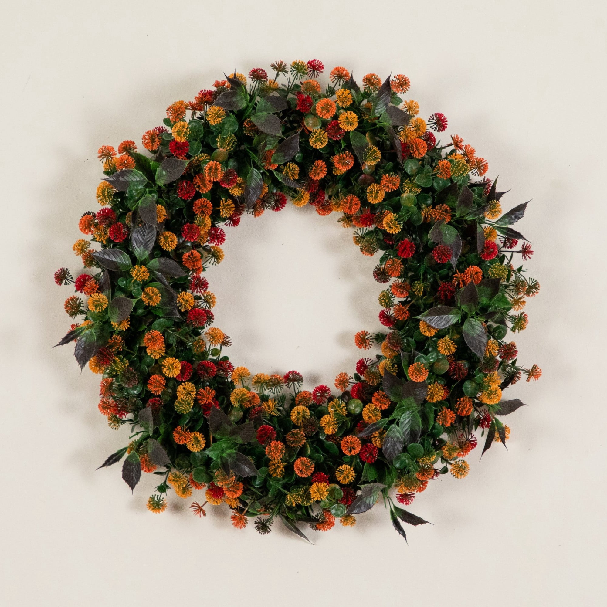 24in. UV Resistant Autumn Artificial Fall Mum Wreath (Indoor/Outdoor)