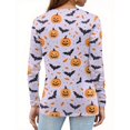 thumbnail image 3 of WTOBBY Women's Halloween Bat & Pumpkin Print V Neck Button Detail Long Sleeve T Shirt, Casual Graphic Tee Top for Daily Wear, Fall Comfort Shirt,Light Purple L, 3 of 4