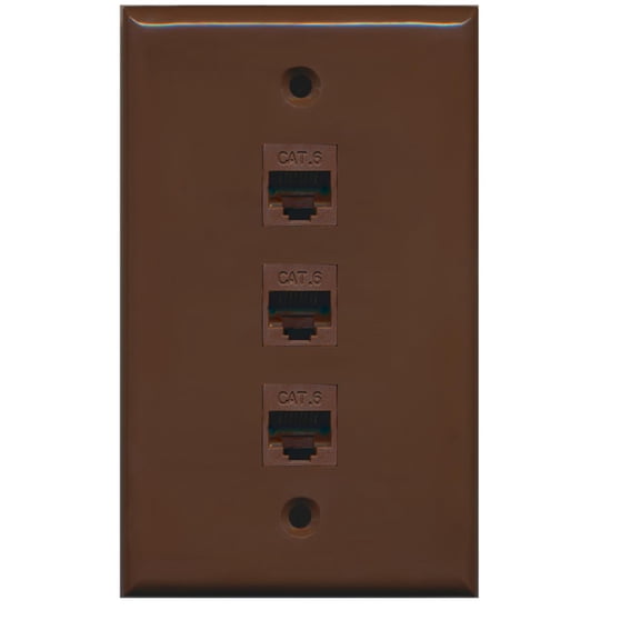 RiteAV 1 Gang 3 Port Cat6 Wall Plate - Brown
