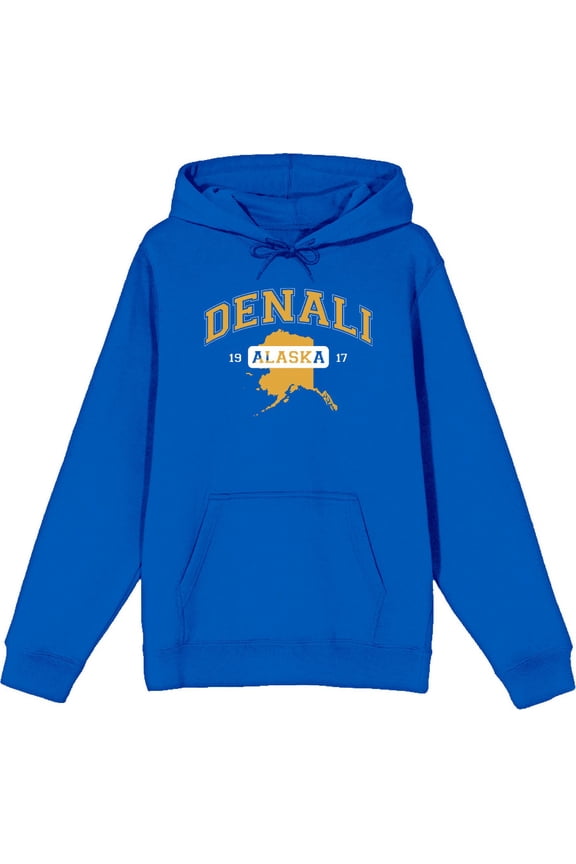 Elevation 7573 Denali, Alaska Adult Blue Long Sleeve Hoodie-XL