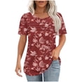 thumbnail image 2 of Lydiaunistar Hauts de Printemps pour Femmes Grande Taille Manches Courtes Col Rond Blouse en Polyester Imprimé T-Shirt, Léger Doux pour Usage Quotidien pour Femmes Rouge, 2 of 5