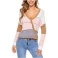 thumbnail image 1 of RKSTN Chandails pour Femmes Mode Décontractée Manches Longues Contraste de Couleur Patchwork Chandail Blouse Automne Chandails, 1 of 4