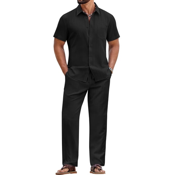 COOFANDY Mens White Outfit Summer Beach Outfits for Men Casual Short Sleeve Shirts and Pants Sets