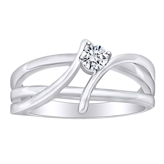 AFFY 1/4 Carat Round White Natural Diamond Bypass Anniversary Engagement Ring In 14k Solid White Gold (0.25 Cttw) Ring Size-5