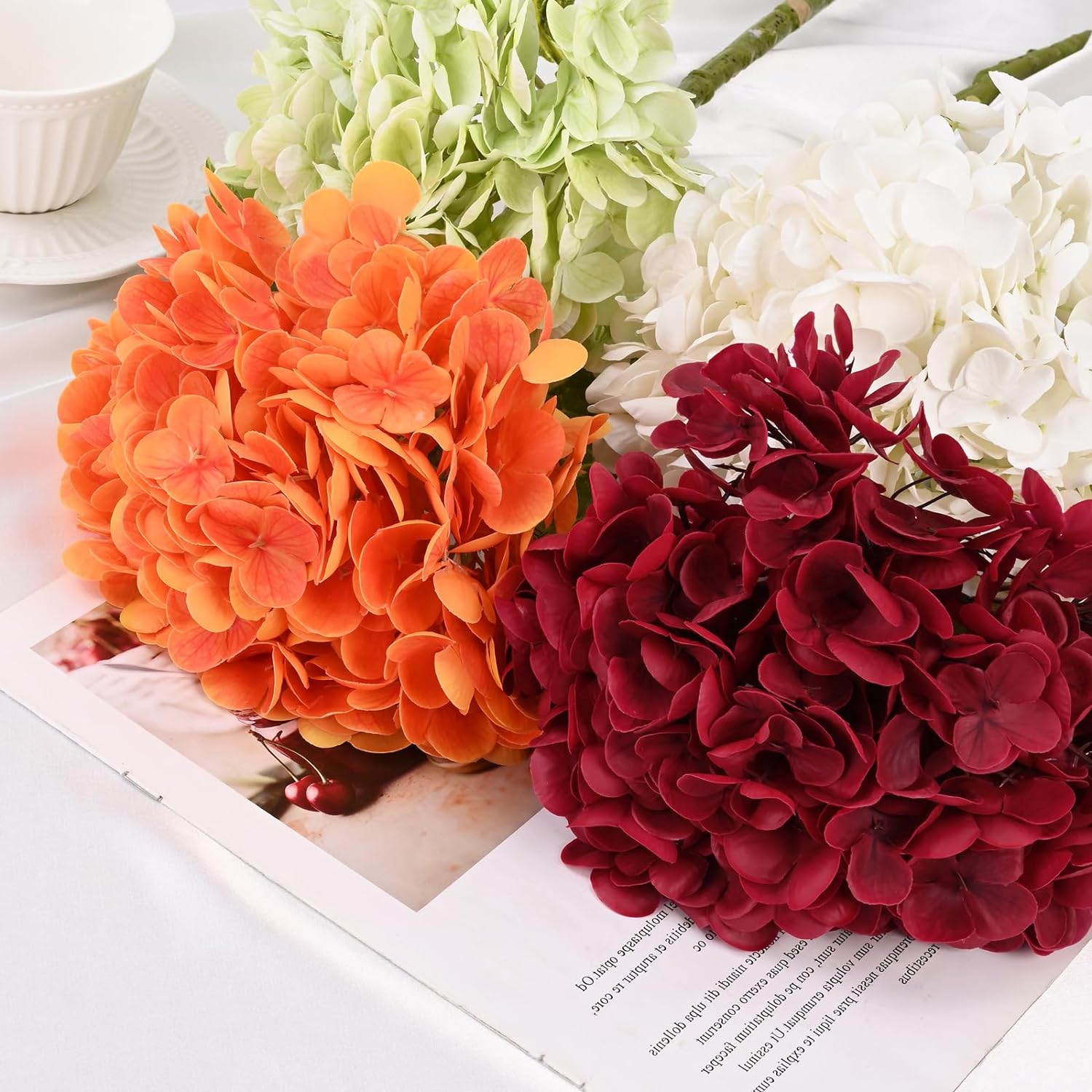 Real Touch Hydrangea Artificial Flowers with Long Stem & Leaves, Full Latex Faux Hydrangea Flowers for Home Decor Party Floral Arrangements Wedding Bouquets Centerpieces(Pink, 3Pcs)
