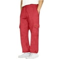 thumbnail image 2 of ZQUUVOU Mens Cargo Pants High Waist Drawstring with Multi-Pockets Long Pants Red, 2 of 7