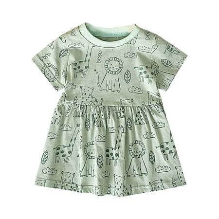 

Toddler Girl Dress Cartoon Green Dress Summer Children s Dress Baby Clothes Short Sleeve Dress Elephant Tiger Cartoon Design Party Dresses