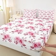 thumbnail image 3 of Manfei Pink Rose Girls Twin Sheet Sets, Anniversary Flower Floral Twin Fitted Sheet, Romantic Valentines Day Flat Sheet, Luxury Bedroom Decor, 3 Pieces, 3 of 7