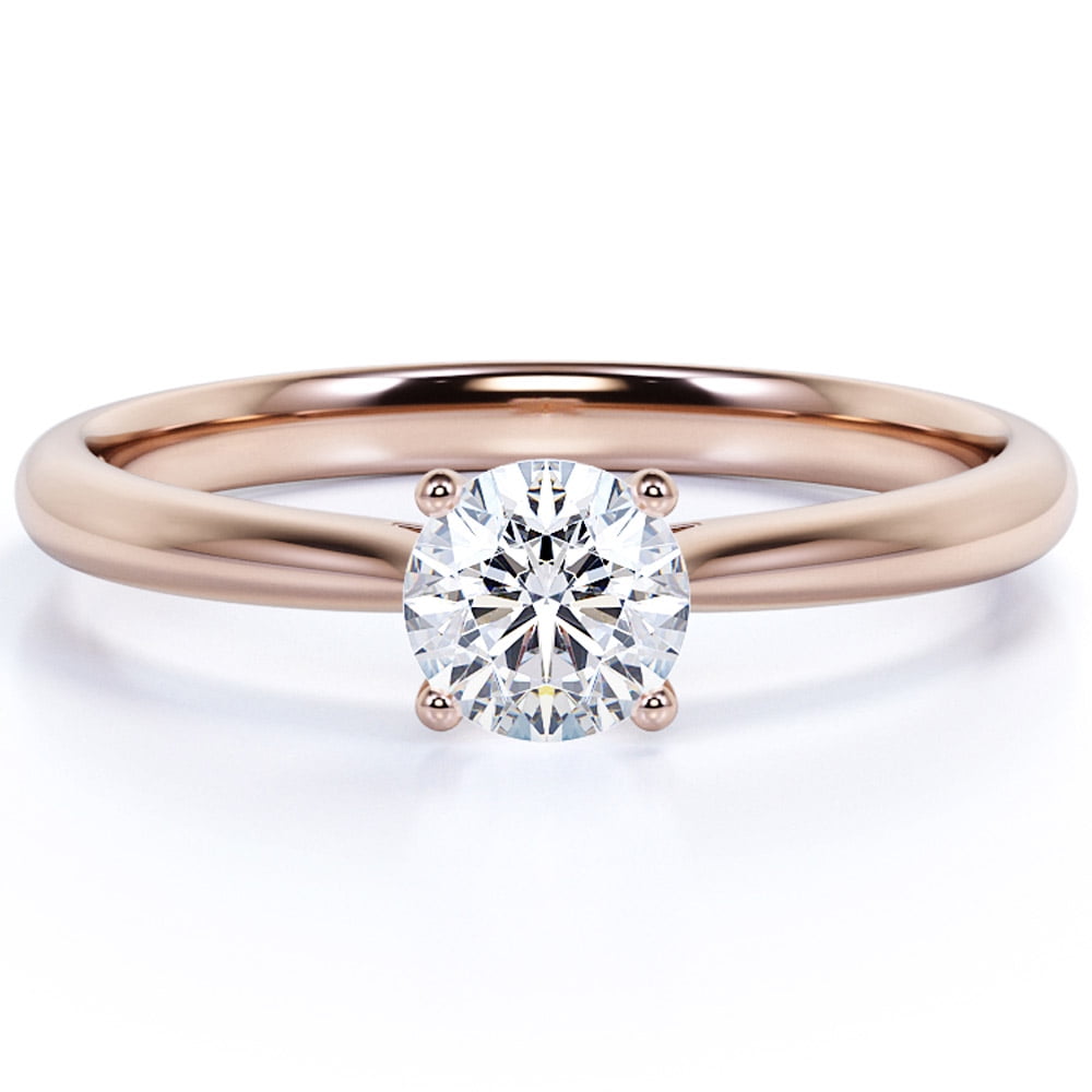 JeenMata Beautiful 3 Carat Round cut Engagement Ring in 18K Rose Gold over Silver