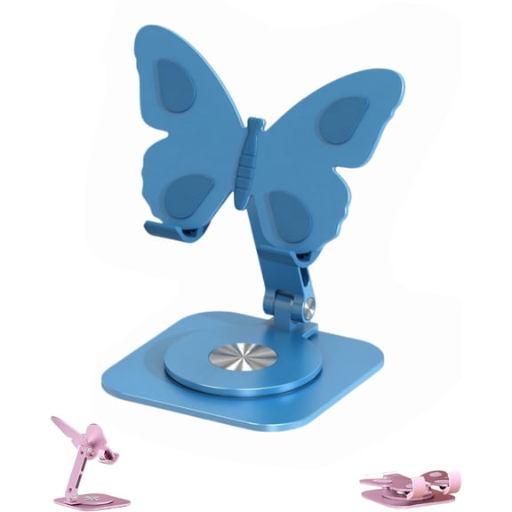 Butterfly Phone Stand 360° Rotating Adjustable Aluminum Desktop Holder for All Smartphones Foldable Portable Stand for Desk Office Home Travel Pink Gift(Sky Blue)