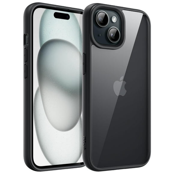 JETech Case for iPhone 15 6.1-Inch, Shockproof Phone Bumper Cover, Solid Color Matte TPU Frame, Anti-Scratch Clear Back (Black)