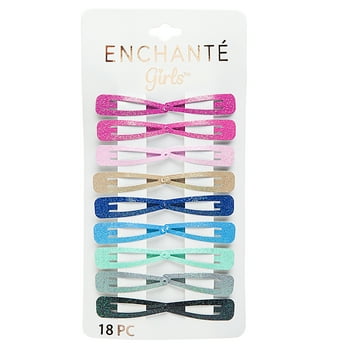 Enchante Hair Accessories Kids  Glitter Snap Hair Clips, Assorted Colors,18 Ct