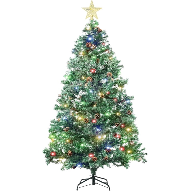 Twister.CK 6.5ft Pre-Lit Artificial Christmas Tree with Tree Topper Star , 350 Multi-Color Lights & 80 Pinecones Christmas Trees for Holiday Decorations 8 Lighting Modes