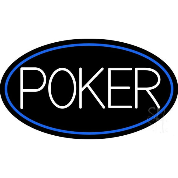 White Poker With Oval LED Neon Sign 13 x 24 - inches, Black Square Cut Acrylic Backing, with Dimmer - Bright and Premium built indoor LED Neon Sign for wall décor, arcarde, and storefront.