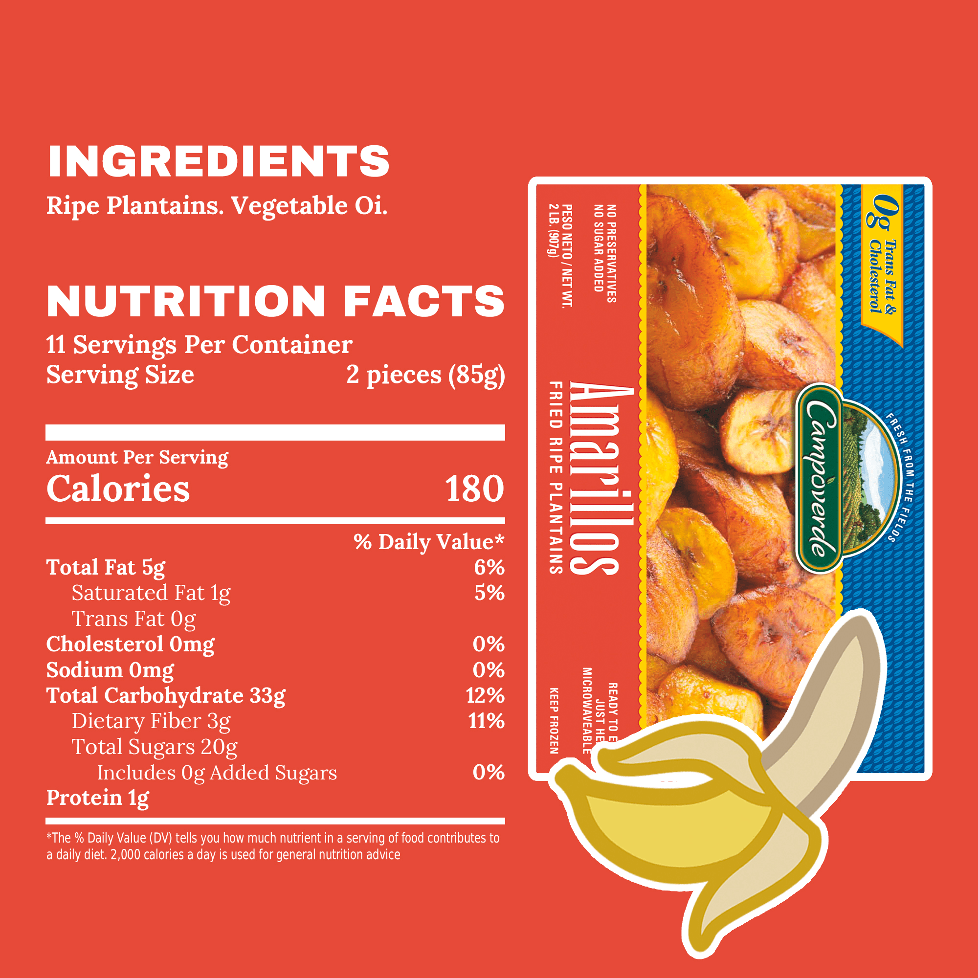 Campoverde Amarillos Fried Ripe Plantains, 12 oz (Frozen)