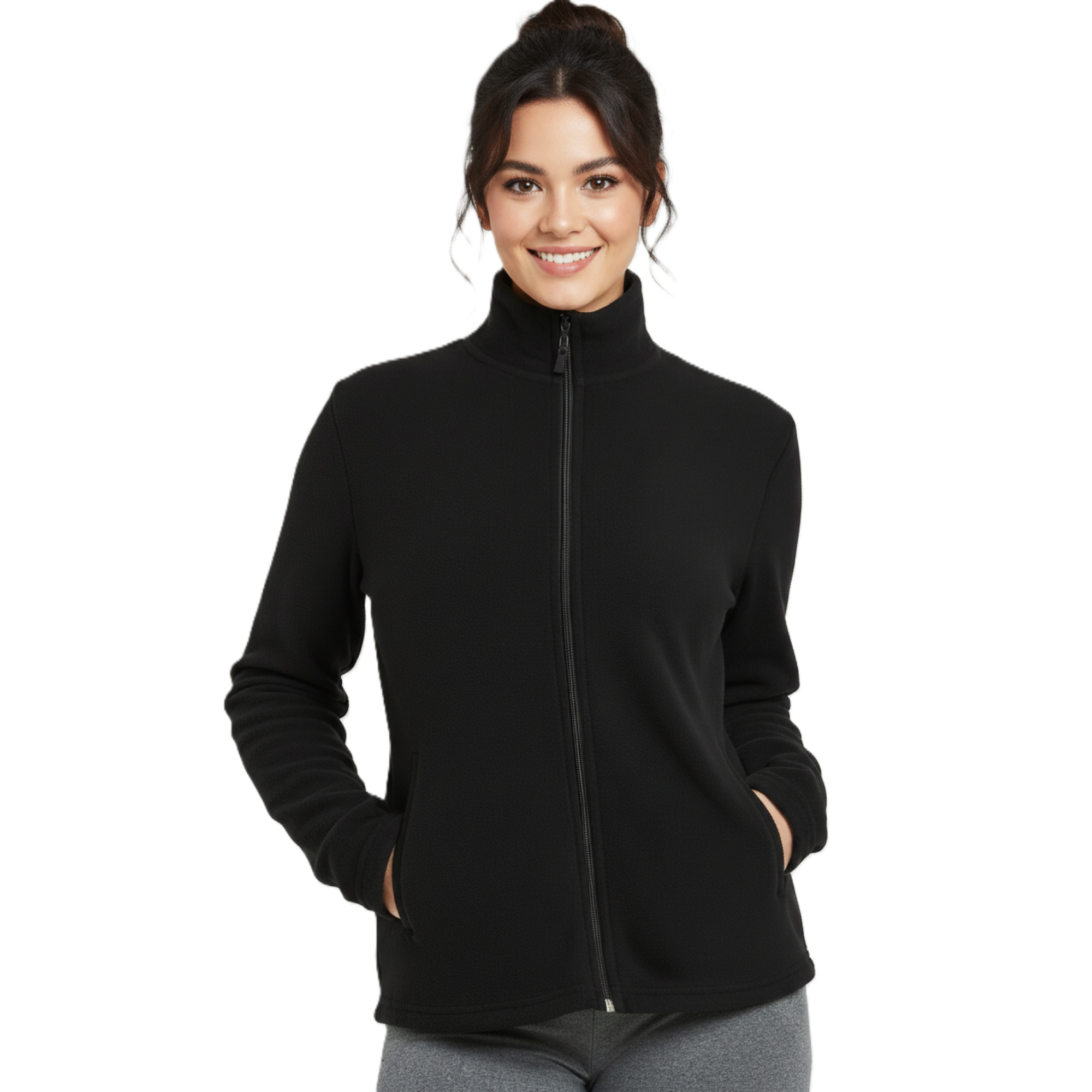 COUVER Women's Full-Zip Polar Fleece Jacket, Black