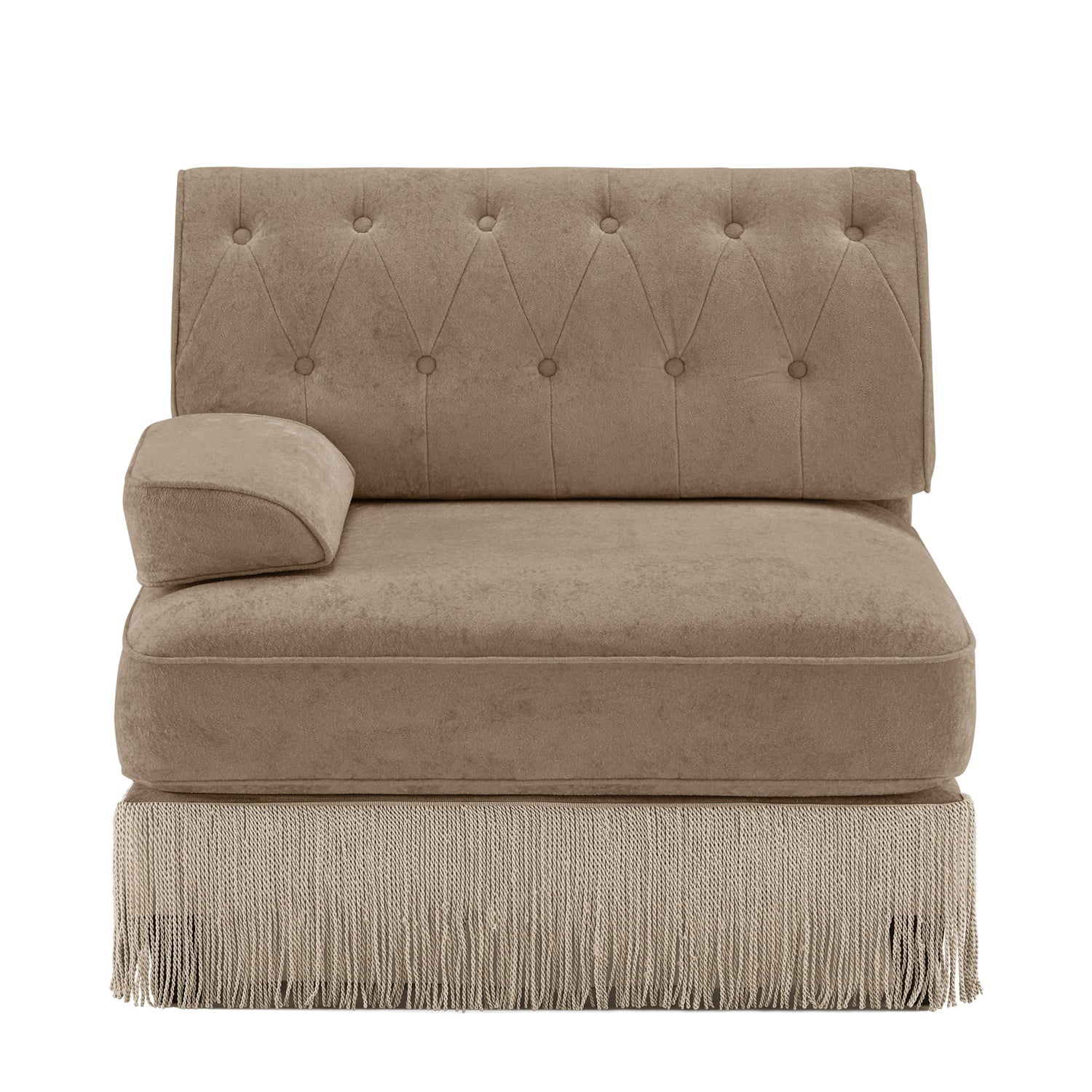 Hommoo Comfort Velvet Fabric Sofa with Left Arm, Button Tufted Design & Floor-grazing Tassel, Camel