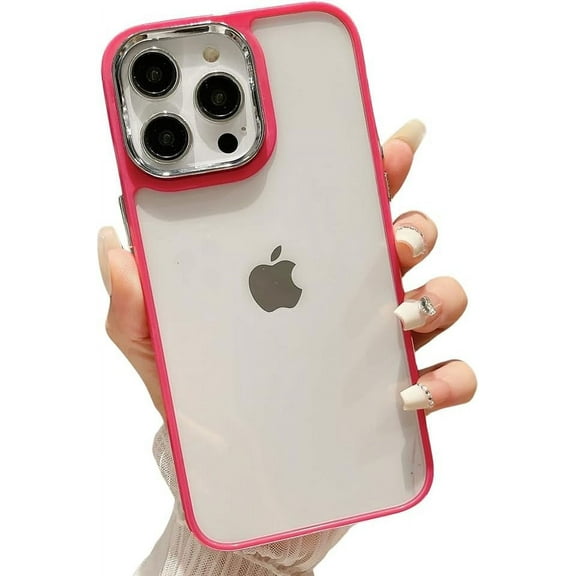 Compatible with iPhone Case,Metal Camera Bumper Full Body Protection [Compatible with Wireless Charging] Clear Soft Shockproof Cover Phone Case (Red,iPhone 14 Plus)