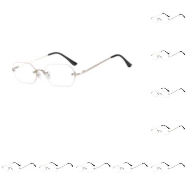 Jumpingount Gafas de sol sin montura para hombre con cómodo descanso en la nariz Gafas de metal con montura pequeña octogonal para mujer Plata Blanco plateado 10Conjunto