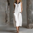 thumbnail image 2 of Cotton Beach Dresses for Women Sleeveless Collared V Neck Midi Dress Button Up Colorblock Pockets Summer Vacation Sundress White,XXL, 2 of 7