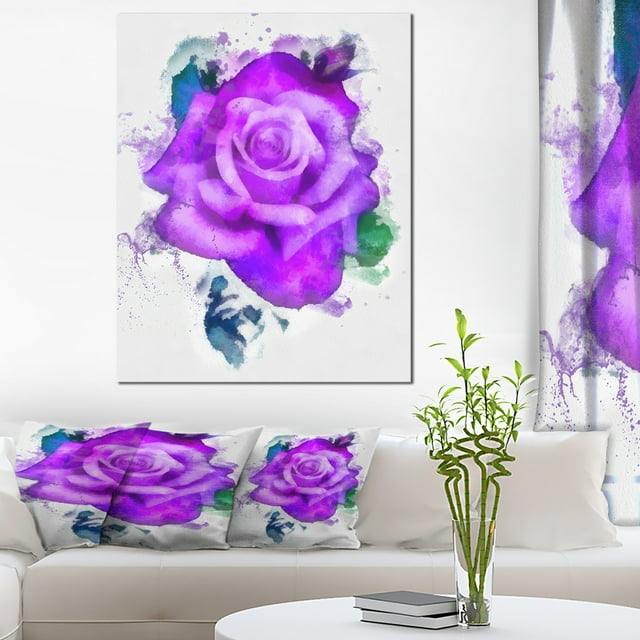 Aquarelle de Rose Violette Faite à la Main - Impression d'Art Floral sur Toile