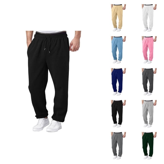 Mens Sweat Pants 2026 Fashion Elastic Waist Drawstring Wide Leg Relaxed Fit Casual Pants with Pockets Trousers