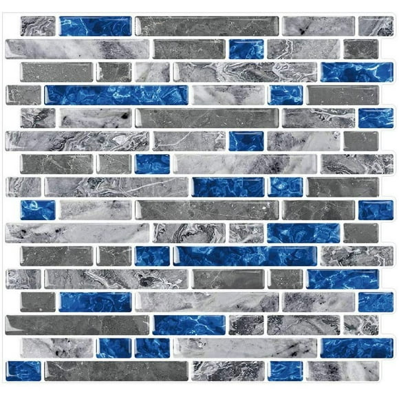 Jinsinto Blue Self Adhesive Tiles, Adhesive Vinyl Kitchen Backsplash, Bathroom Wall Tile Sticker, Mosaic Effect