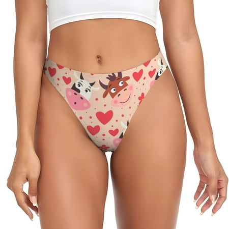 Sigee Cow Flower And Heart for Women s G-String Panty  Low Rise  Soft Lace Perfect for Everyday Wear or Special Occasions-X-Small