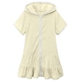 thumbnail image 3 of Otqutp Little Girls Fashion Zipper Swim Cover Up Kids Swimsuit Coverup Zip Up Beach Bathing Suit Short Sleeved Hooded Absorbent Beach Dress(2-Yellow,8-9 Years), 3 of 9