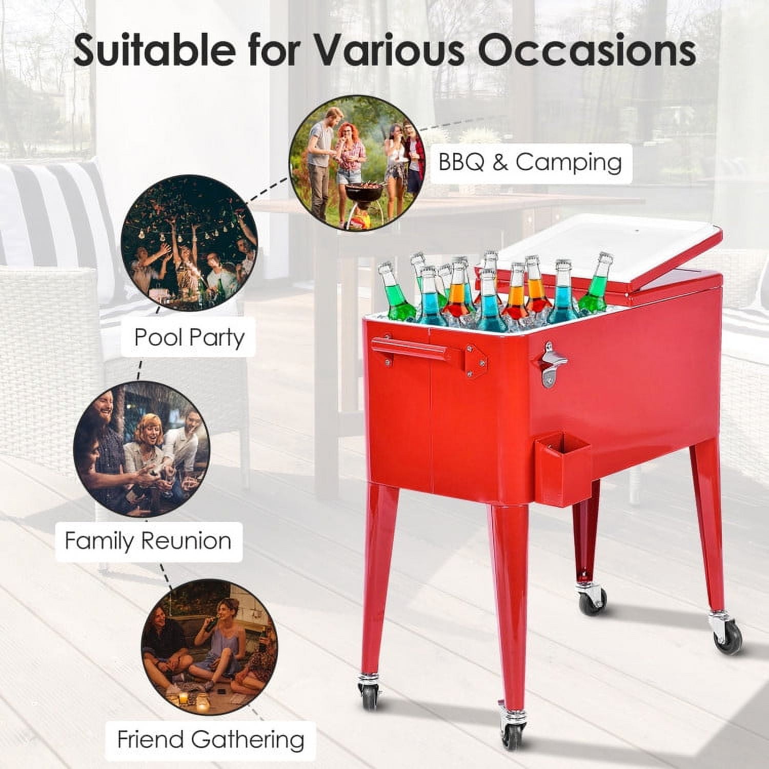 Aimee Lii Portable Outdoor Patio Cooler Cart, Outdoor Patio Furniture, Red Aimee Lii Portable Outdoor Patio Cooler Cart, Outdoor Patio Furniture, Red