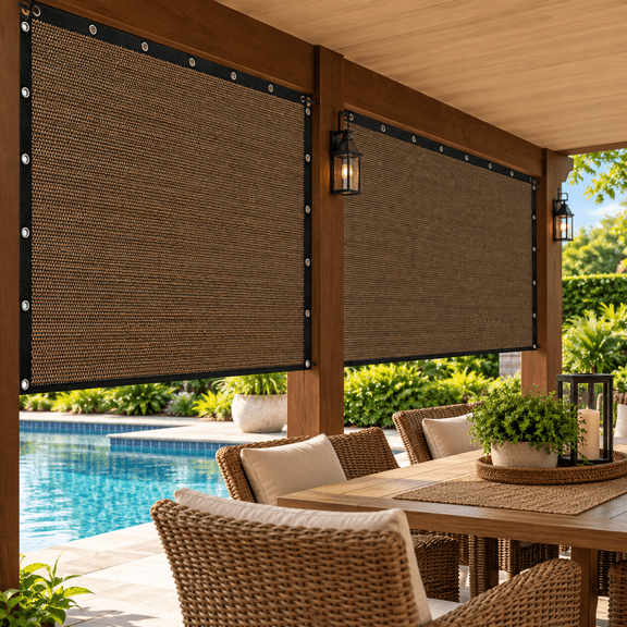 Kuokaa Outdoor Shade Mesh with Tie Rope with Pvc, Patio Balcony Mesh Screen, Outdoor Sun Barrier (2 x 6 m)