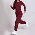 thumbnail image 6 of Karymi T Shirts for Women Solid 2 Piece Tracksuit, Crew Neck Long Sleeve Top & High Waist Drawstring Jogger Pants, Casual Loungewear Outfit, 6 of 9